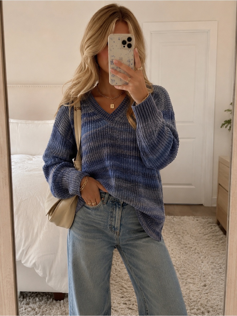 Cozy V-Neck Gradient Blue Women’s Sweater